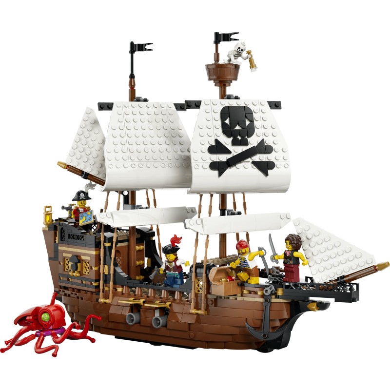 LEGO Creator 3in1 31387 Iconica Nave da Pirata, Giocattolo Trasformabile in Castello o in 2 Barche Gemelle, Regalo Bambini 9+